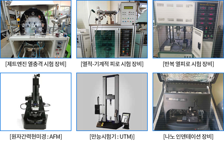 JETS 장비, TGMF 장비, Nanoindenetr, AFM(Atomic Force Microscope), 만능시험기(UTM), 열 전도도 측정기